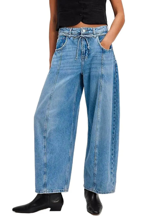 Kedera Wide Leg Jeans for Women Baggy Barrel Jeans Low Rise Boyfriend Denim Pants Loose Cropped Y2K Ankle Pants Trousers Medium Blue