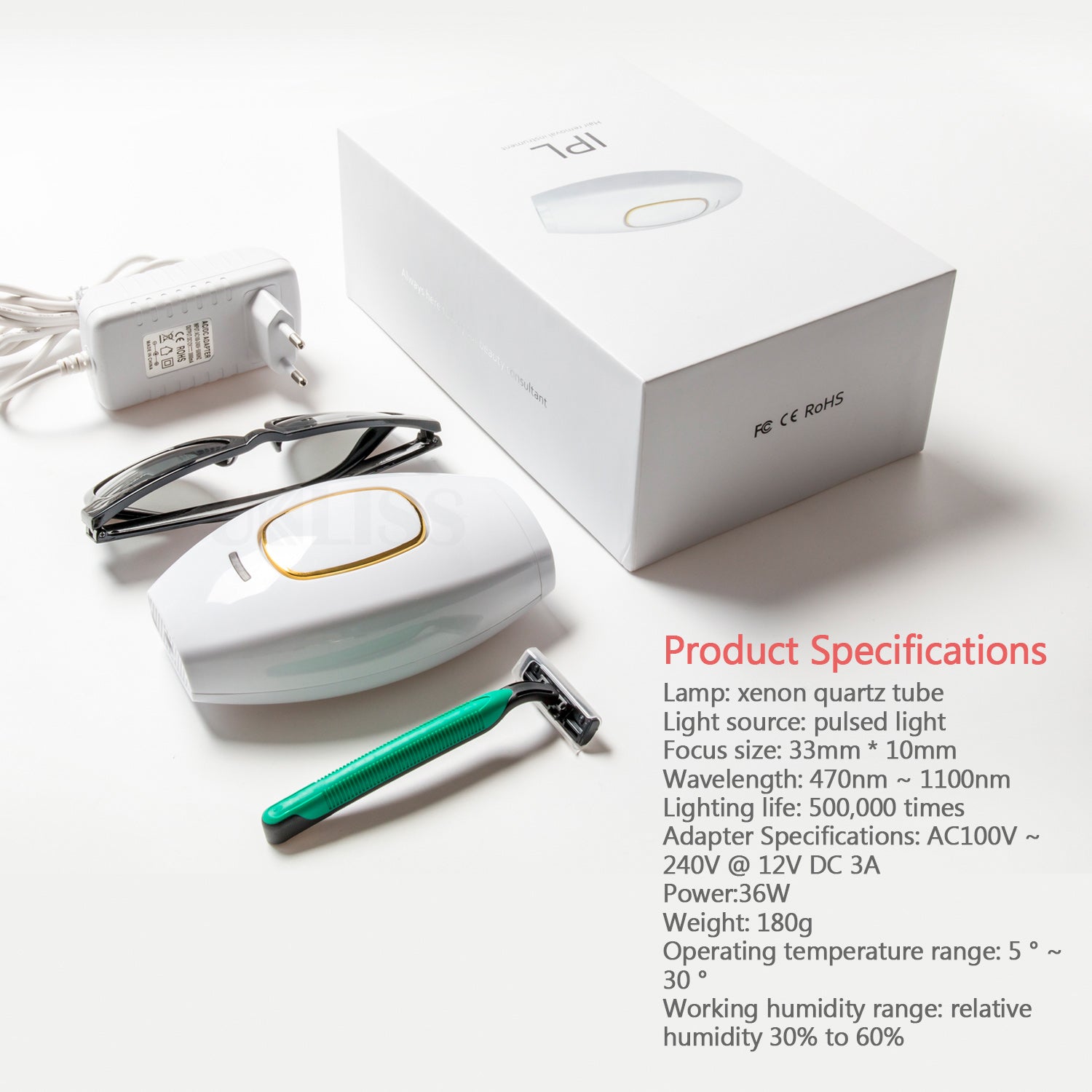 Hair Removal Set – Pulsed light device showing smooth skin results