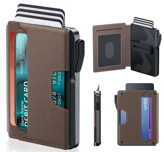 ILAOLIU Wallet for Men - Slim Leather Mens Wallet Pop up Card Holder with Money ClipCredit Card SlotsID Window - RFID Blocking Minimalist Wallet (Coffee Brown)